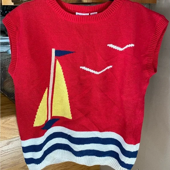 Red Nautical Kids Sweater Vest - Picture 1 of 3